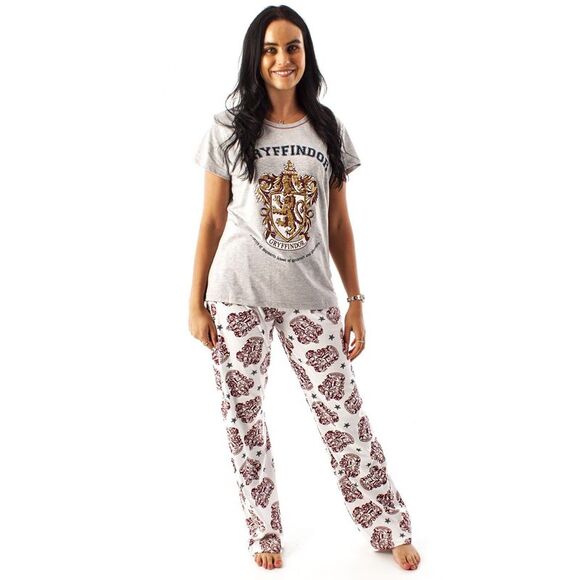 Harry Potter Womens/Ladies Gryffindor Long Pyjama Set / Gray/White/Maroon - Picture 3 of 6